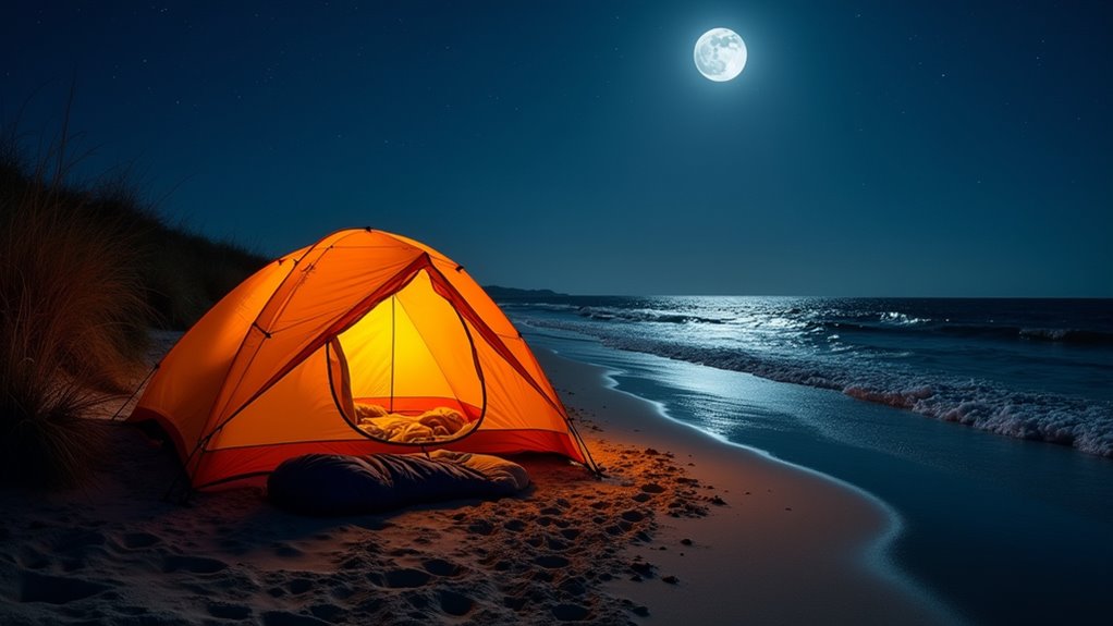 beach night camping surprises