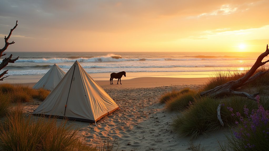 beachfront camping with wild ponies