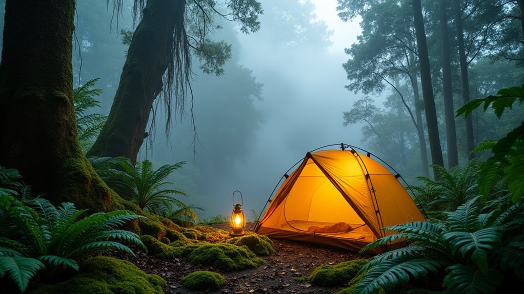 camping among misty clouds