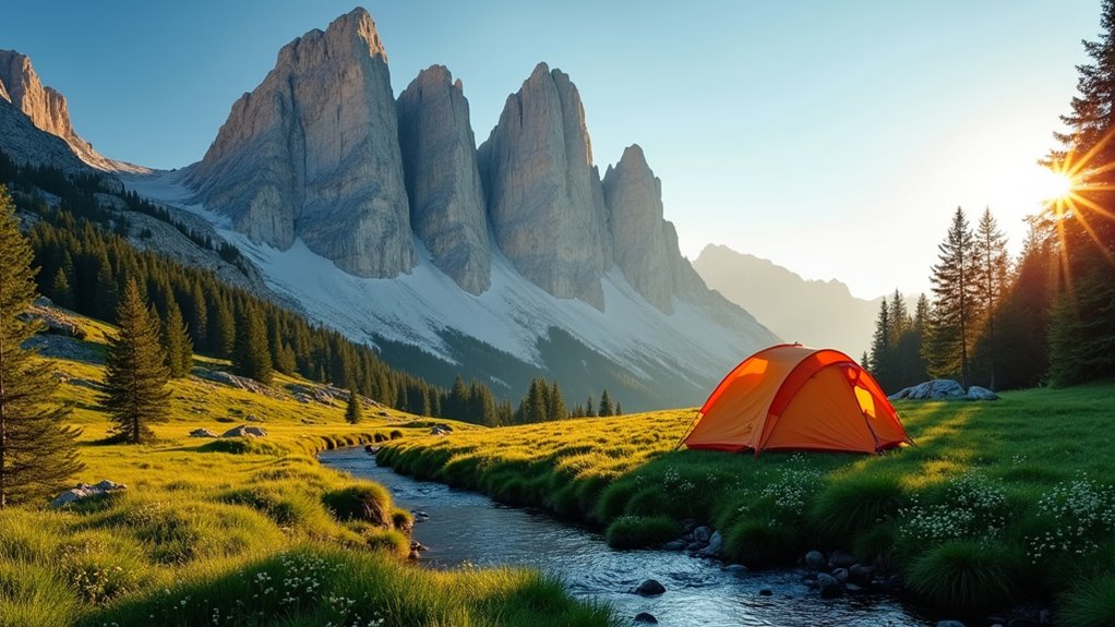 camping under pink peaks