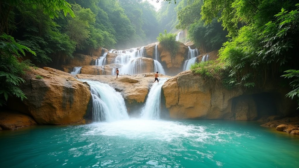 climb natural limestone waterfalls