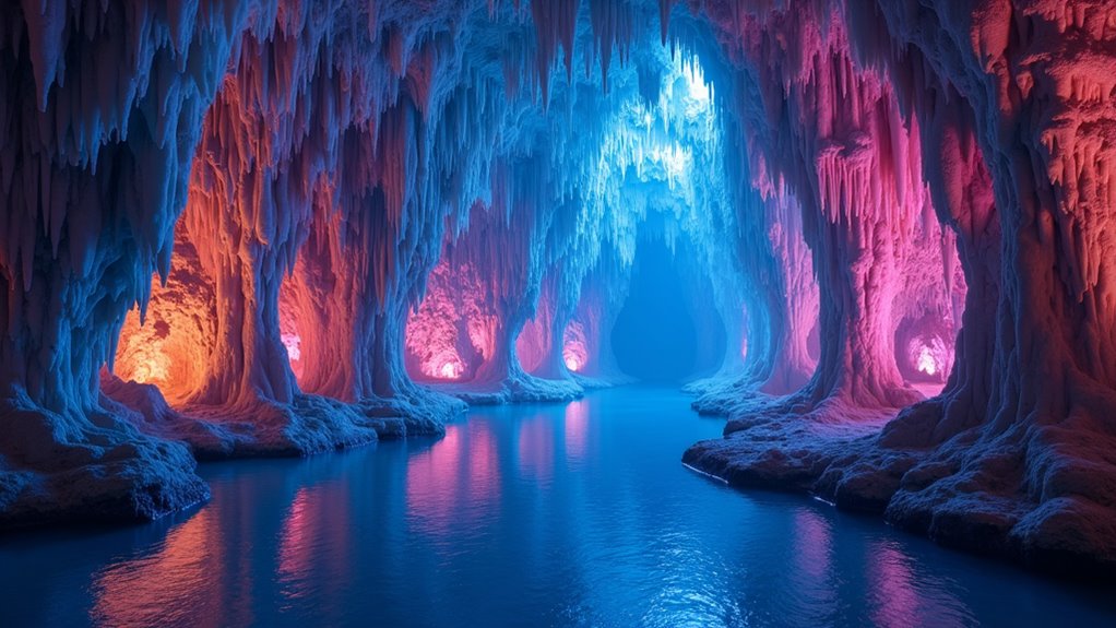 colorful limestone cave reflections