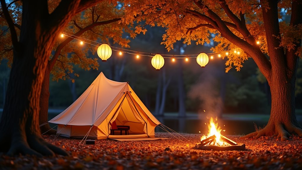 decorative lighting enhances campsite ambiance