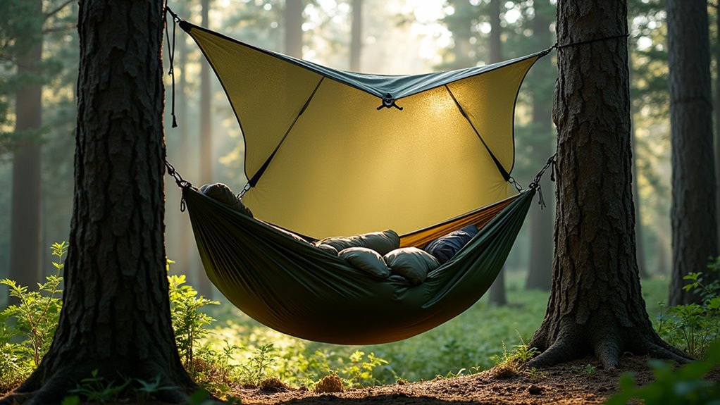 elevated hammock sleeping setup