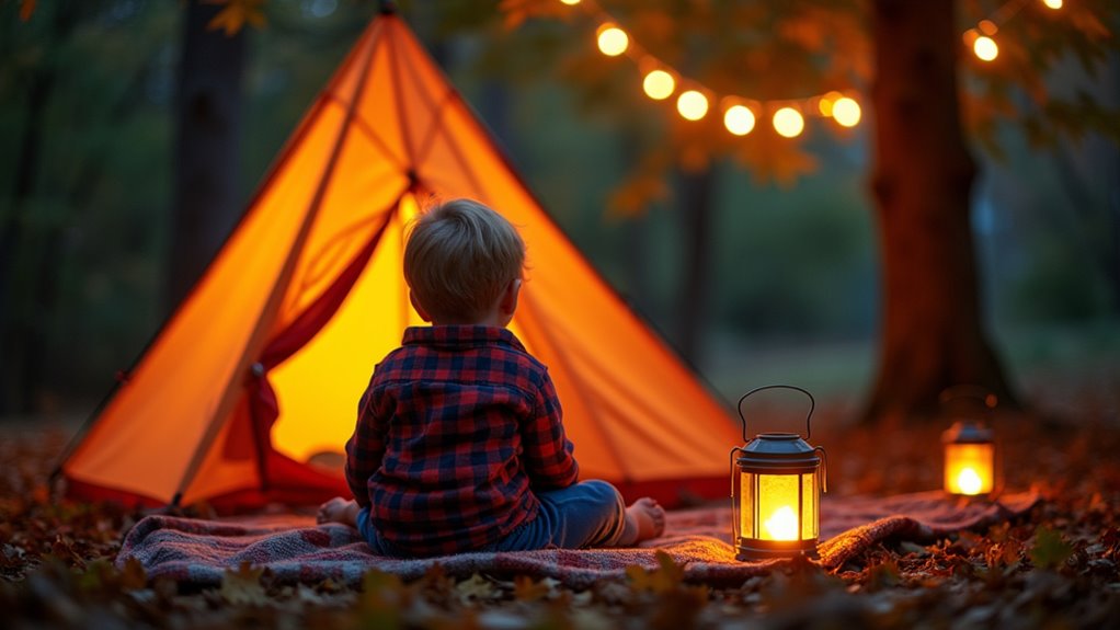 fall camping evening lighting