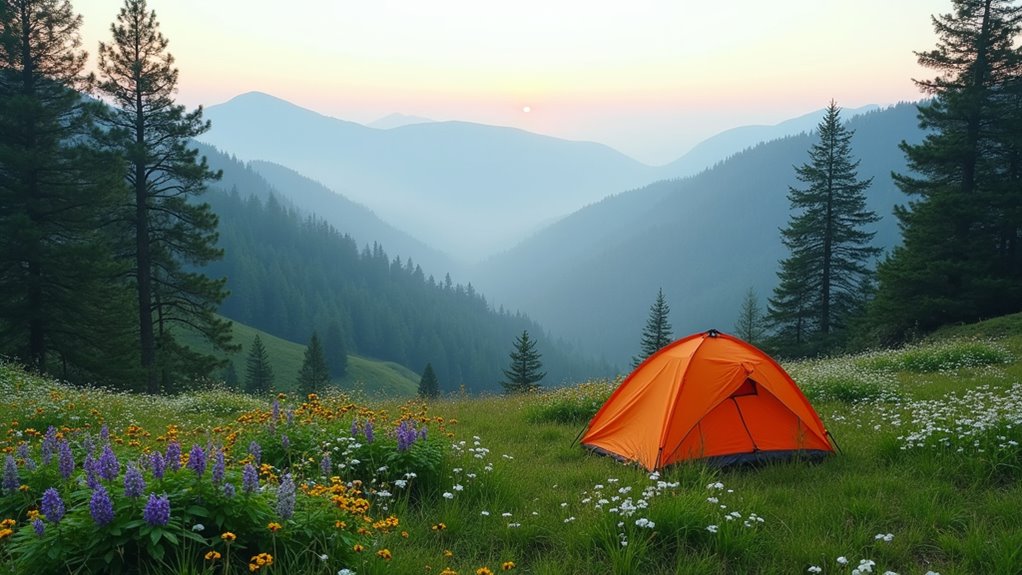misty peaks wildflowers camping