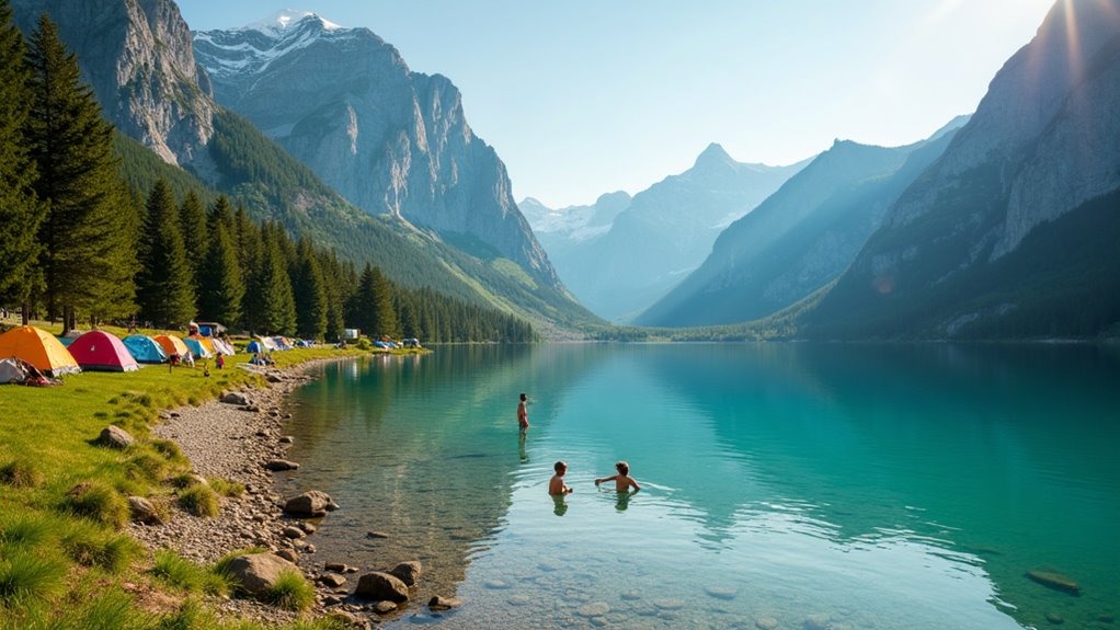 pristine lakeside family camping
