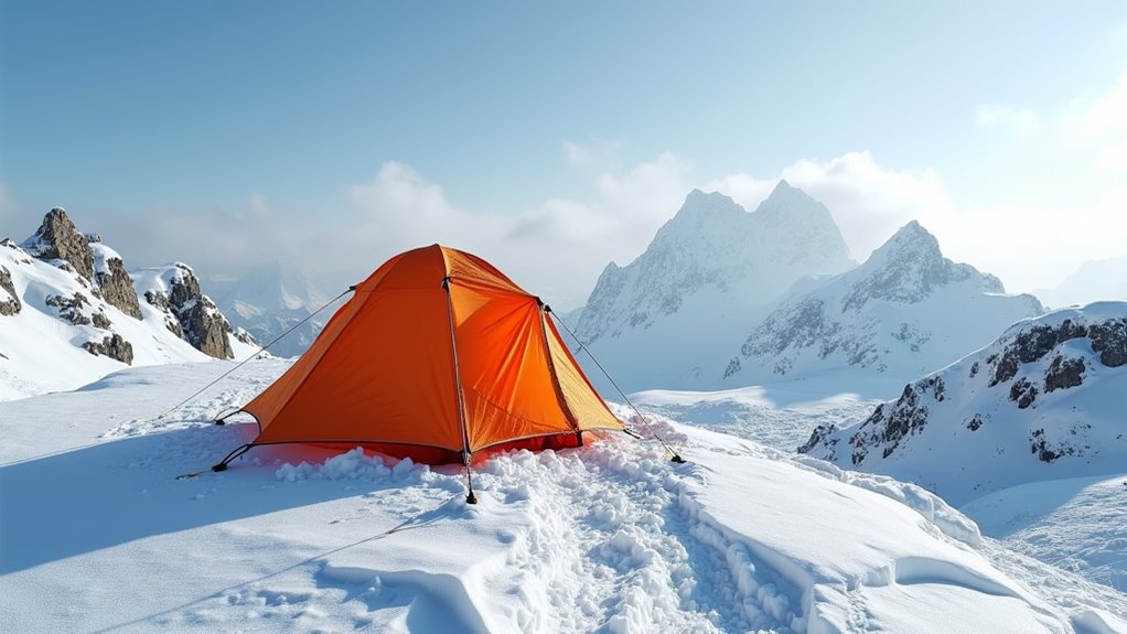 secure level snow tent setup