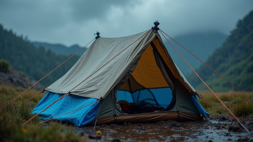 secure tent and drainage setup