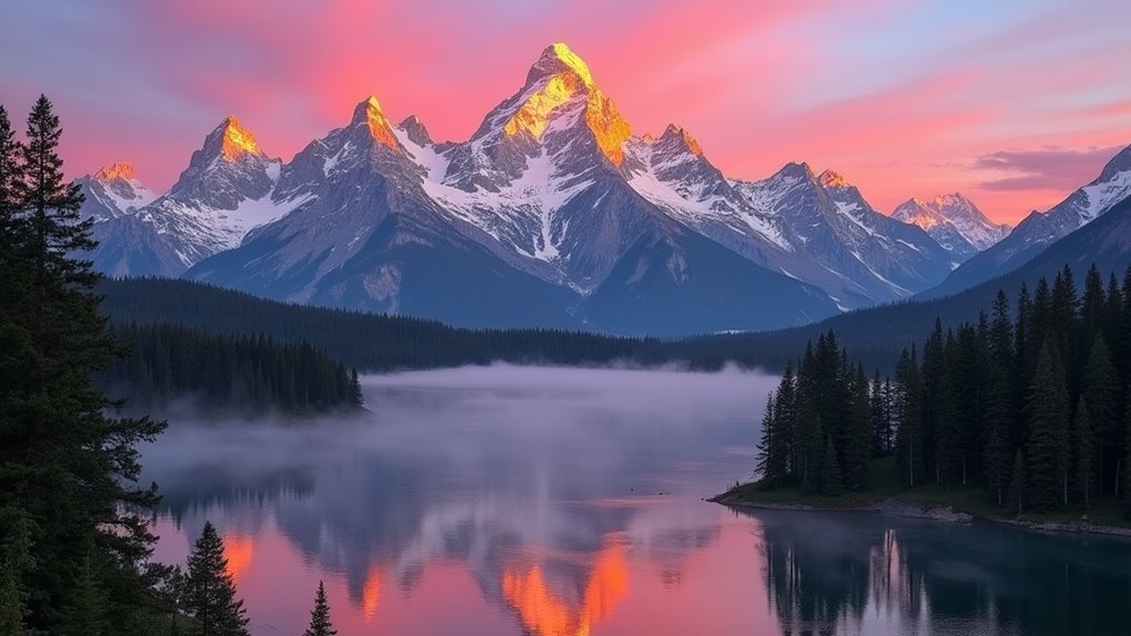 sunrise mountain reflection photography
