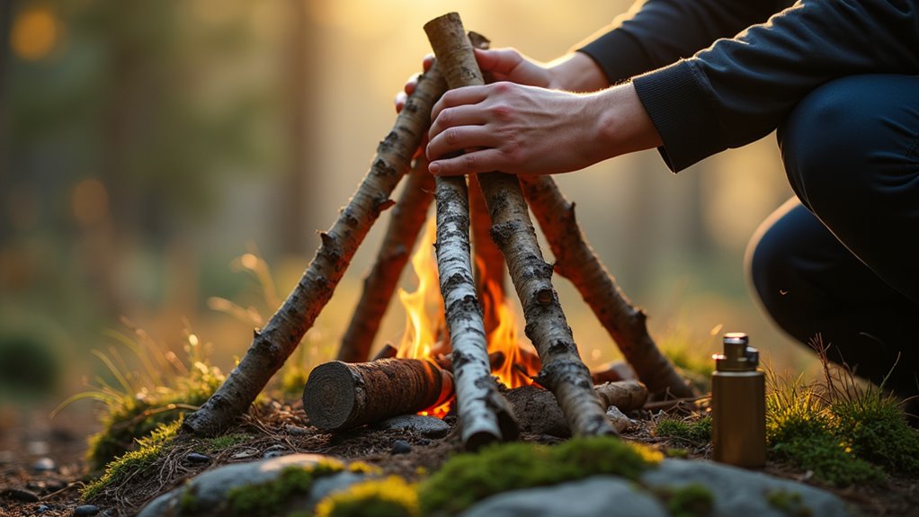 teepee fire building technique