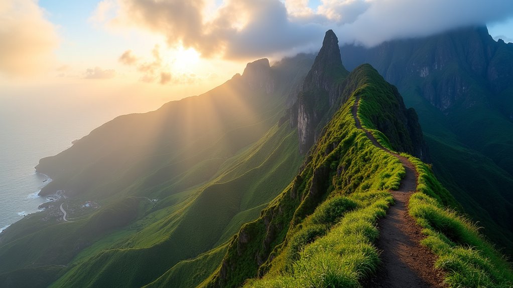 volcanic mountain trails and waterfalls
