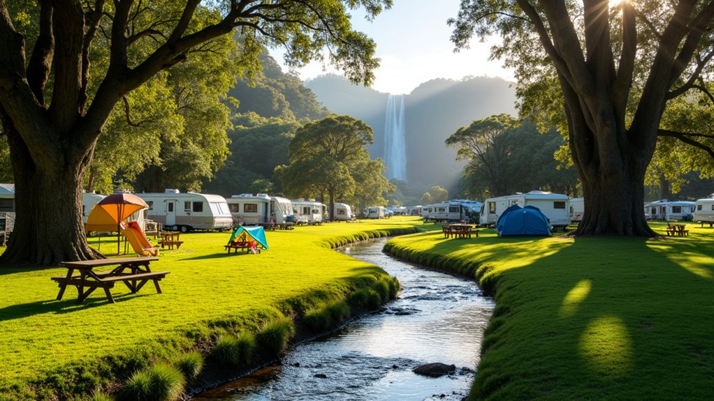 waterfalls dolphins family camping
