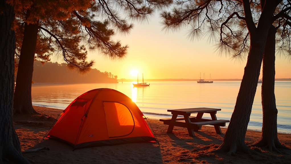 waterfront sunrise camping experience