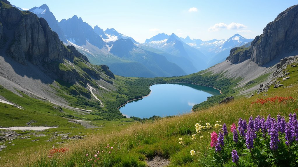 wildflowers overlooking hidden lake