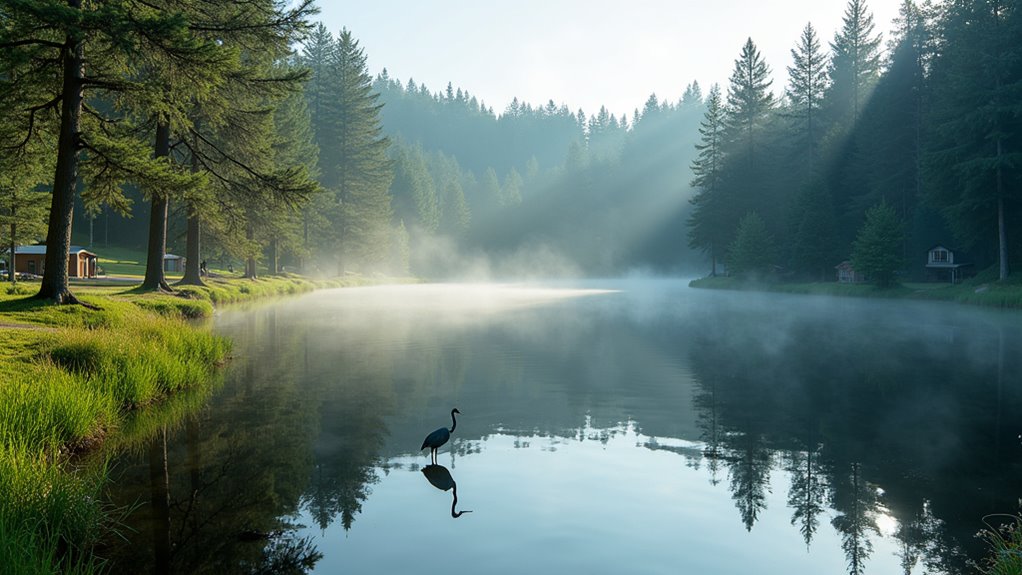wildlife thrives around conifer lake