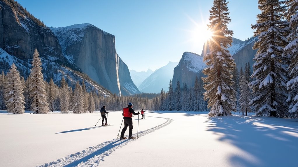 winter skiing through yosemite