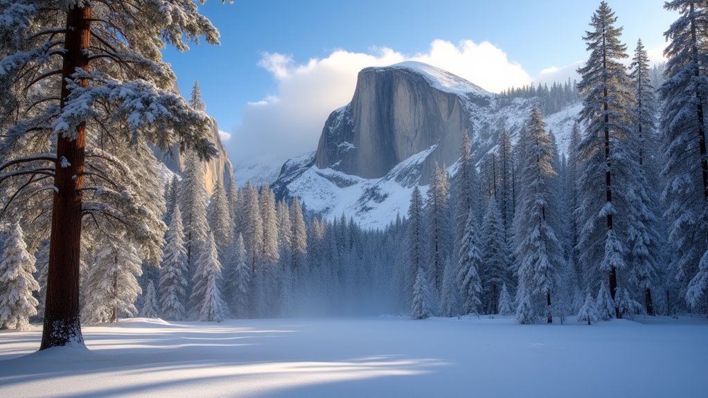 winter waterfalls and snowy peaks